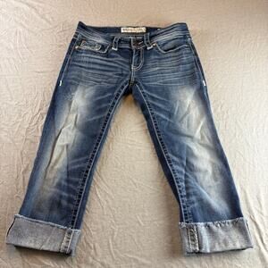 BKE Denim Stella 28 Cropped Cuffed Jeans Stitching Distressed Fading Y2K